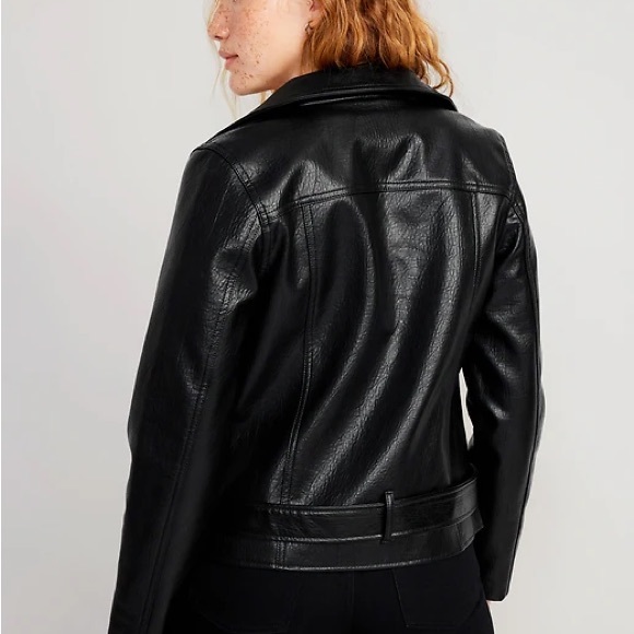 Faux-Leather Belted Bomber Jacket - Picture 3 of 4